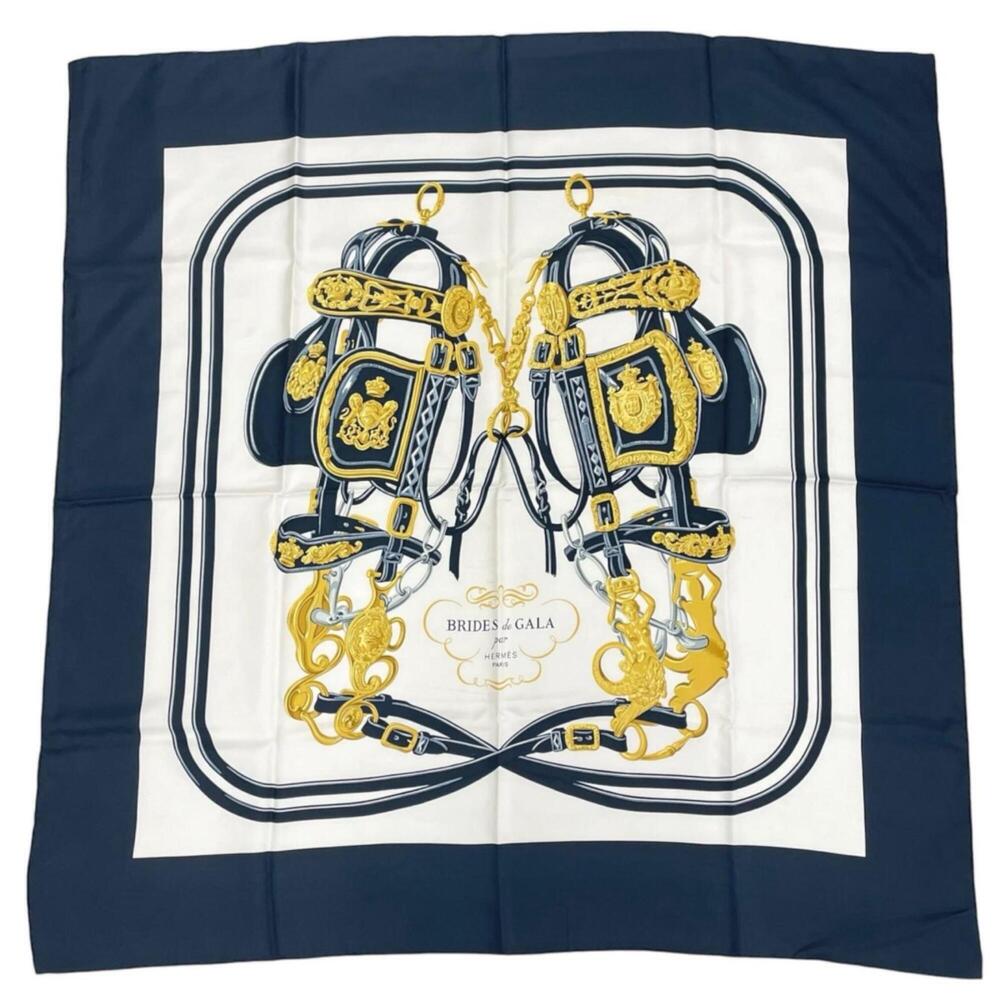 HERMES Carre 90 BRIDES de GALA H001266S Silk Scarf/Muffler, Black, Women's